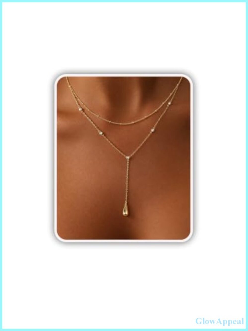 Layered Teardrop Pendant Necklace Gold Plated Brass Minimalist Dainty